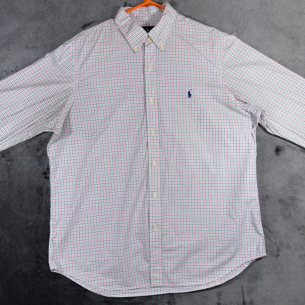 Ralph Lauren Mens XL Tattersall Check Button Down Shirt Pink Green Blue Cotton